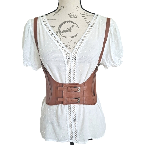Wide Chestnut Brown faux Leather Corset Harness Waist belt Steampunk OS